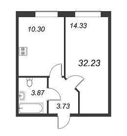 Приневский, IV кв. 2022, 1 комната, 32.23 м2