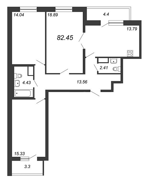 Приморский квартал, III кв. 2022, 3 комнаты, 82.45 м2