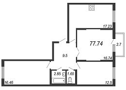 Новое Сертолово, IV кв. 2021, 3 комнаты, 77.74 м2