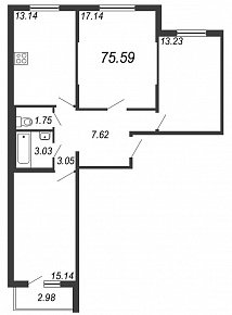 Новое Сертолово, IV кв. 2021, 3 комнаты, 75.59 м2