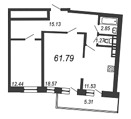 Приморский квартал, III кв. 2021, 2 комнаты, 61.79 м2