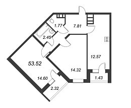 Приневский, IV кв. 2022, 2 комнаты, 53.52 м2