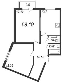 Новое Сертолово, IV кв. 2021, 2 комнаты, 58.19 м2