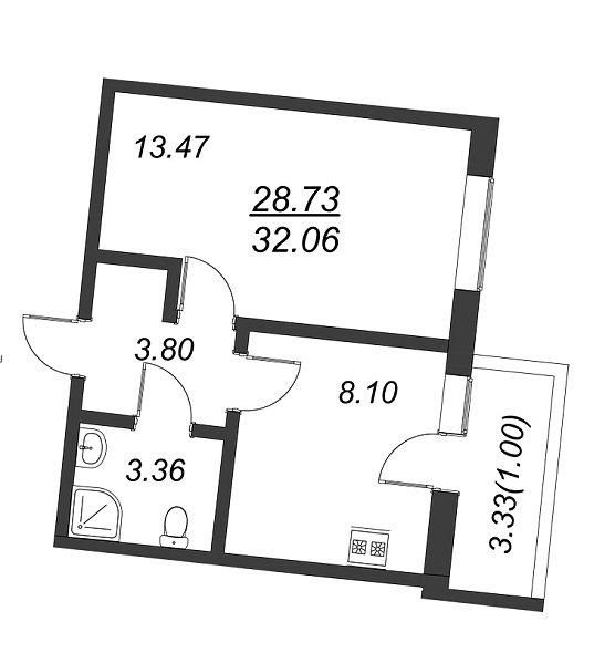 Московский, III кв. 2021, 1 комната, 28.73 м2