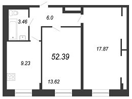 Чистый ручей, IV кв. 2021, 2 комнаты, 52.39 м2