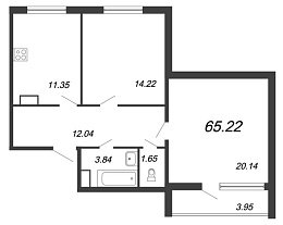 Новый Лесснер, IV кв. 2021, 2 комнаты, 65.22 м2