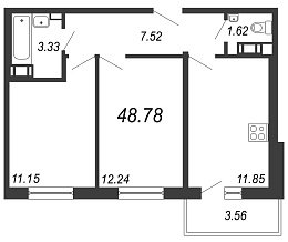 IQ Гатчина, III кв. 2021, 2 комнаты, 48.78 м2