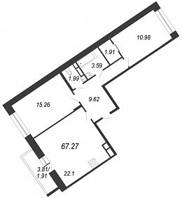 Ariosto, IV кв. 2020, 2 комнаты, 67.27 м2