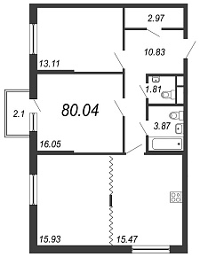 Inkeri, III кв. 2021, 3 комнаты, 80.04 м2