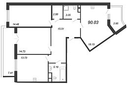 Ariosto, III кв. 2021, 3 комнаты, 90.03 м2