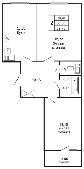 Шуваловский дуэт, IV кв. 2020, 2 комнаты, 59.78 м2