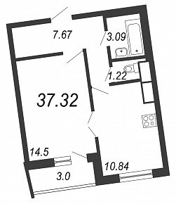 Приморский квартал, III кв. 2022, 1 комната, 37.32 м2