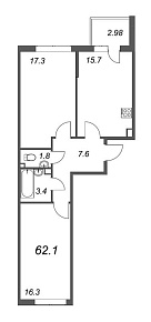 Inkeri, III кв. 2022, 2 комнаты, 62.10 м2