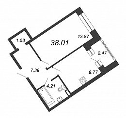 Ariosto, III кв. 2021, 1 комната, 38.01 м2