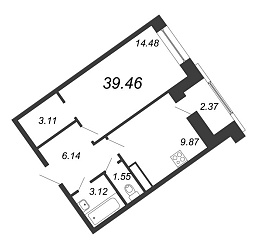 Ariosto, III кв. 2021, 1 комната, 39.46 м2