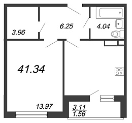 Ariosto, III кв. 2021, 1 комната, 41.34 м2