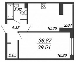 Полюстрово, IV кв. 2020, 1 комната, 36.87 м2