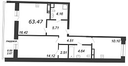 Ariosto, IV кв. 2020, 2 комнаты, 63.47 м2