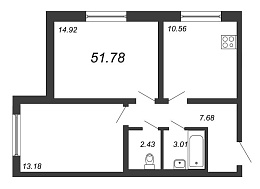 Шуваловский, IV кв. 2020, 2 комнаты, 51.78 м2