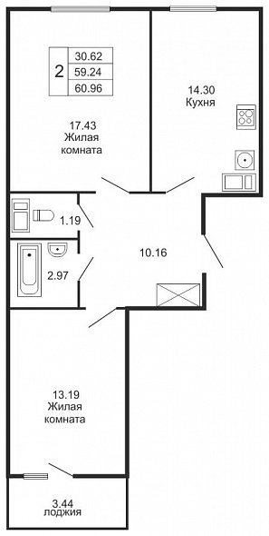 Шуваловский дуэт, IV кв. 2020, 2 комнаты, 60.96 м2