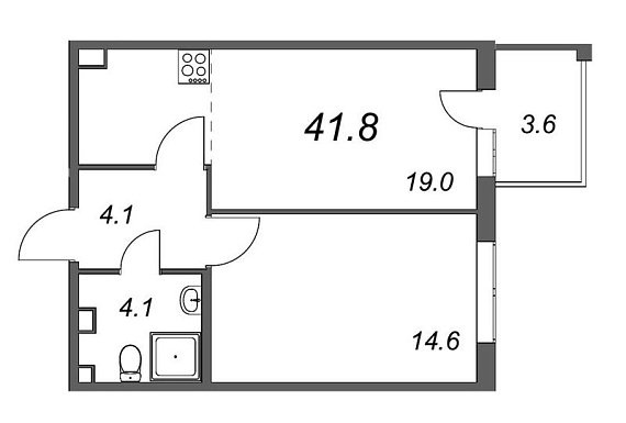 Inkeri, III кв. 2022, 1 комната, 41.80 м2