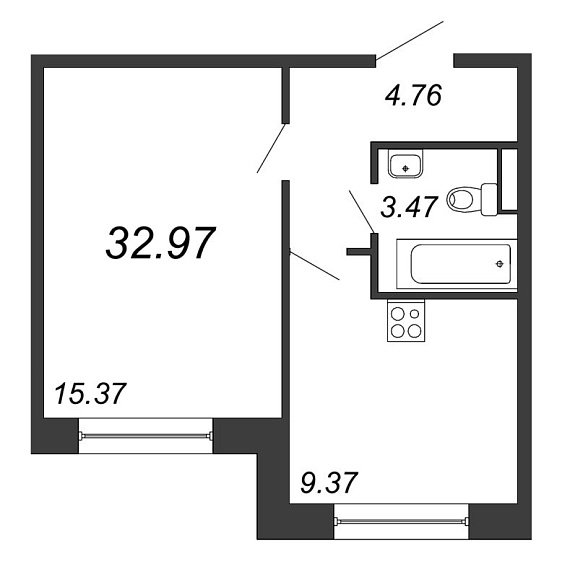 Елизаровский, II кв. 2021, 1 комната, 32.97 м2