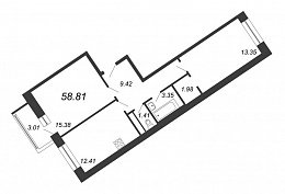 Ariosto, III кв. 2021, 2 комнаты, 58.81 м2
