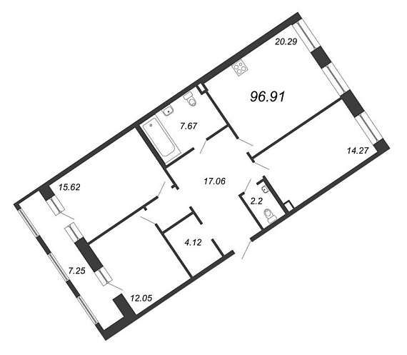 Ariosto, III кв. 2021, 3 комнаты, 96.91 м2