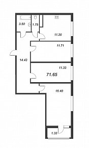 Геометрия, IV кв. 2022, 3 комнаты, 71.65 м2