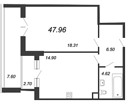 Ariosto, III кв. 2021, 1 комната, 47.96 м2
