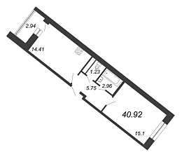 Ariosto, III кв. 2021, 1 комната, 40.92 м2