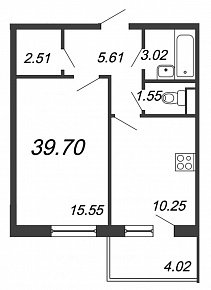 Юттери, III кв. 2021, 1 комната, 39.70 м2
