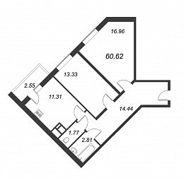 Приневский, IV кв. 2022, 2 комнаты, 60.62 м2