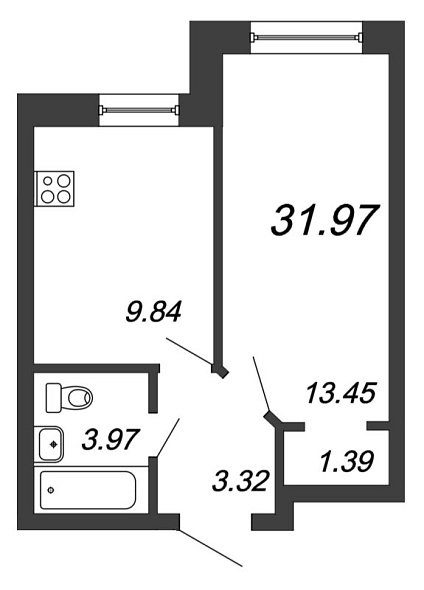 Приневский, IV кв. 2021, 1 комната, 31.97 м2