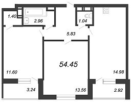 Энфилд, IV кв. 2020, 2 комнаты, 54.45 м2