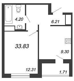ID Murino, IV кв. 2021, 1 комната, 33.83 м2