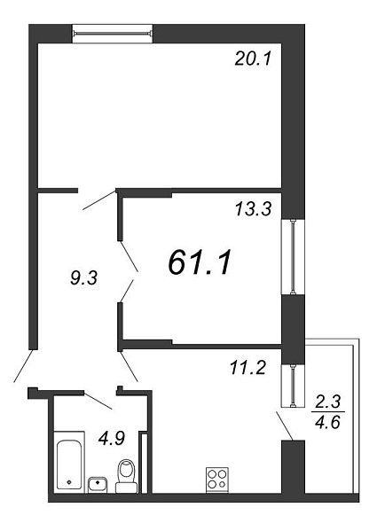 Жемчужный Каскад, IV кв. 2021, 2 комнаты, 61.00 м2
