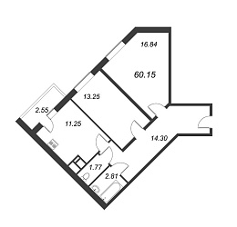 Приневский, IV кв. 2022, 2 комнаты, 60.15 м2