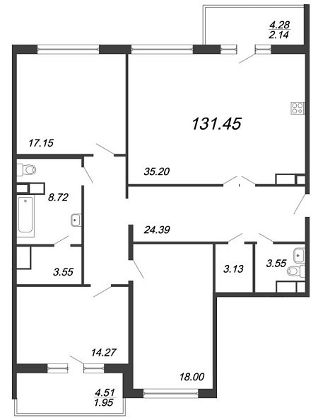 Ariosto, III кв. 2021, 3 комнаты, 131.45 м2