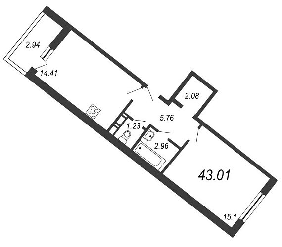 Ariosto, III кв. 2021, 1 комната, 43.01 м2