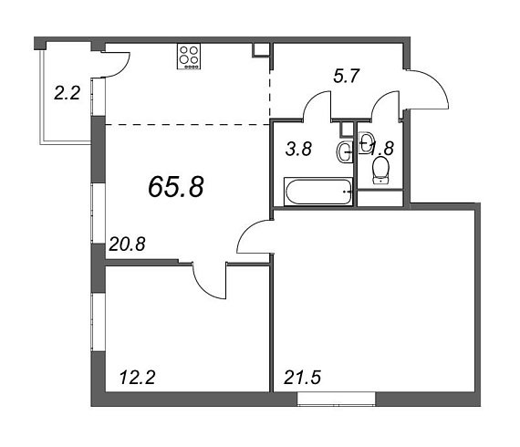 Inkeri, III кв. 2022, 2 комнаты, 65.80 м2