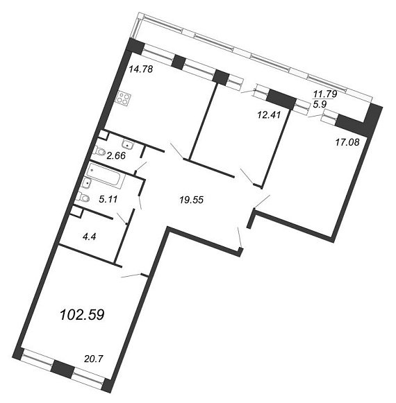 Ariosto, IV кв. 2020, 3 комнаты, 102.59 м2