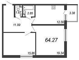 Inkeri, III кв. 2021, 2 комнаты, 64.27 м2
