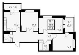 Жемчужный Каскад, IV кв. 2021, 3 комнаты, 83.80 м2