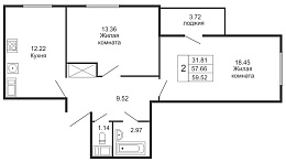 Шуваловский дуэт, IV кв. 2020, 2 комнаты, 59.52 м2