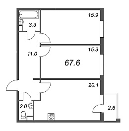 Inkeri, III кв. 2022, 2 комнаты, 67.60 м2