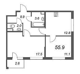 Inkeri, III кв. 2022, 2 комнаты, 55.90 м2