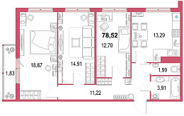 Геометрия, II кв. 2021, 3 комнаты, 78.10 м2
