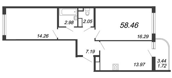 Энфилд, IV кв. 2020, 2 комнаты, 58.46 м2