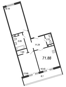 Ariosto, III кв. 2021, 2 комнаты, 71.88 м2